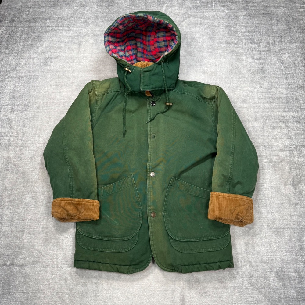 Northwest Territory Jacket Youth 8 Green Vintage Canvas Field Plaid Lined Barn